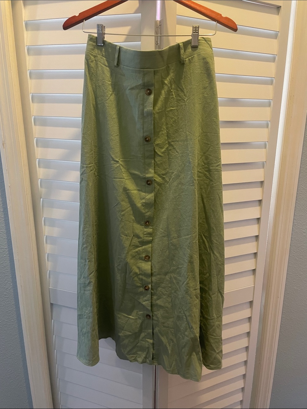 Green Button-Front A-Line Skirt